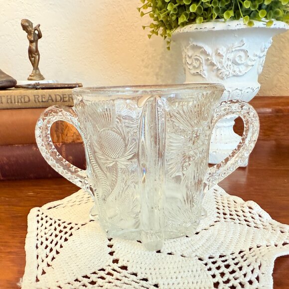 Antique Higbee - Paneled Thistle - Open Sugar Bowl / Spooner with Handles - EAPG - Picture 6 of 12